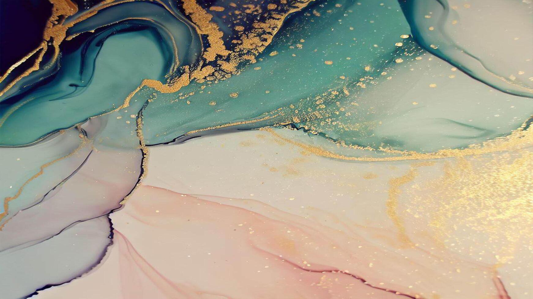 Abstract Liquid Paint Digital Paper, fluid art violet and gold glitter with alcohol ink technique photo