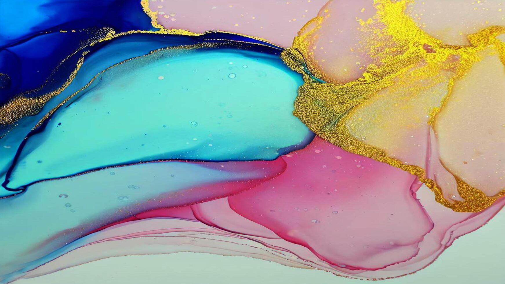 Abstract Liquid Paint Digital Paper, fluid art violet and gold glitter with alcohol ink technique photo