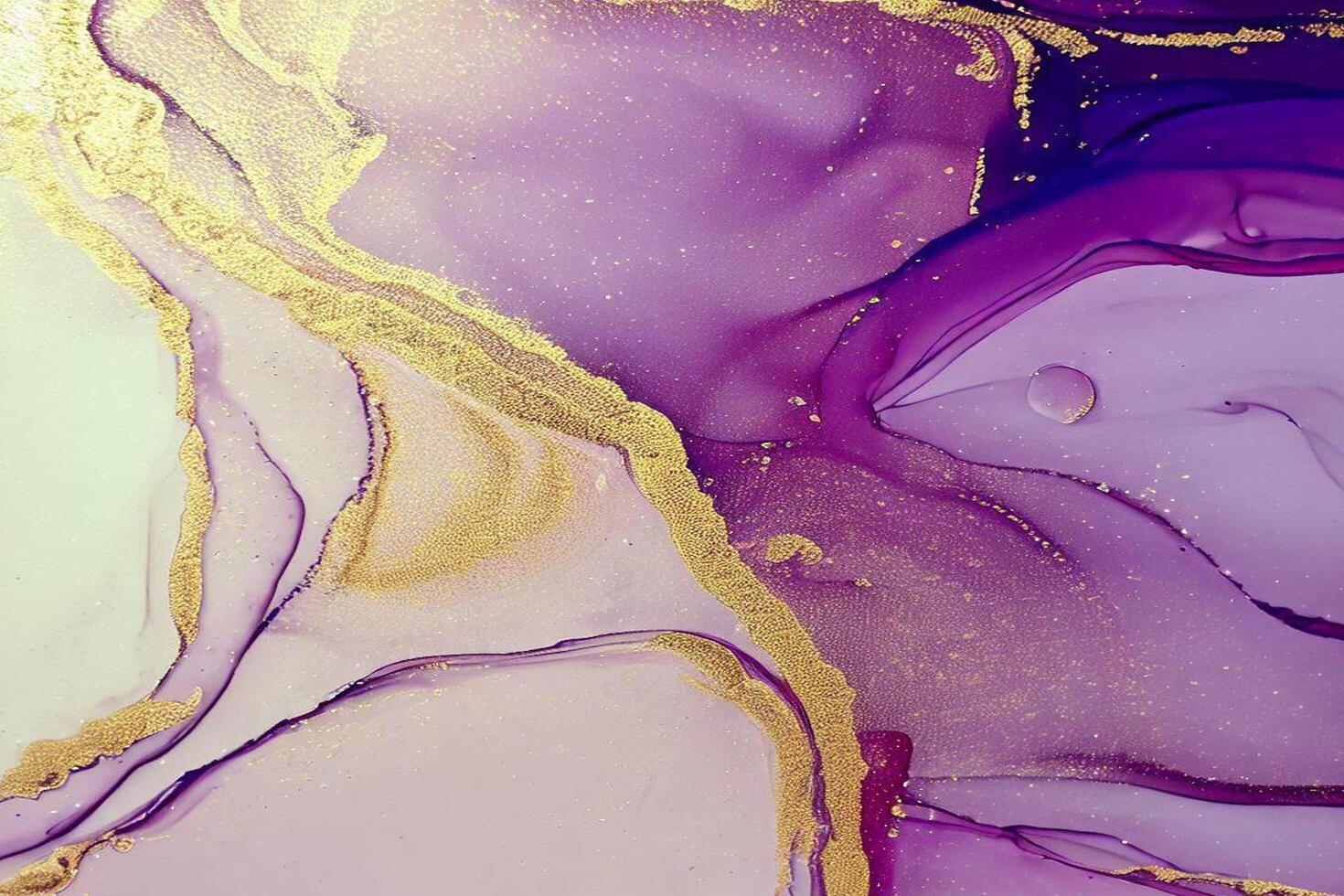 Abstract Liquid Paint Digital Paper, fluid art violet and gold glitter with alcohol ink technique photo