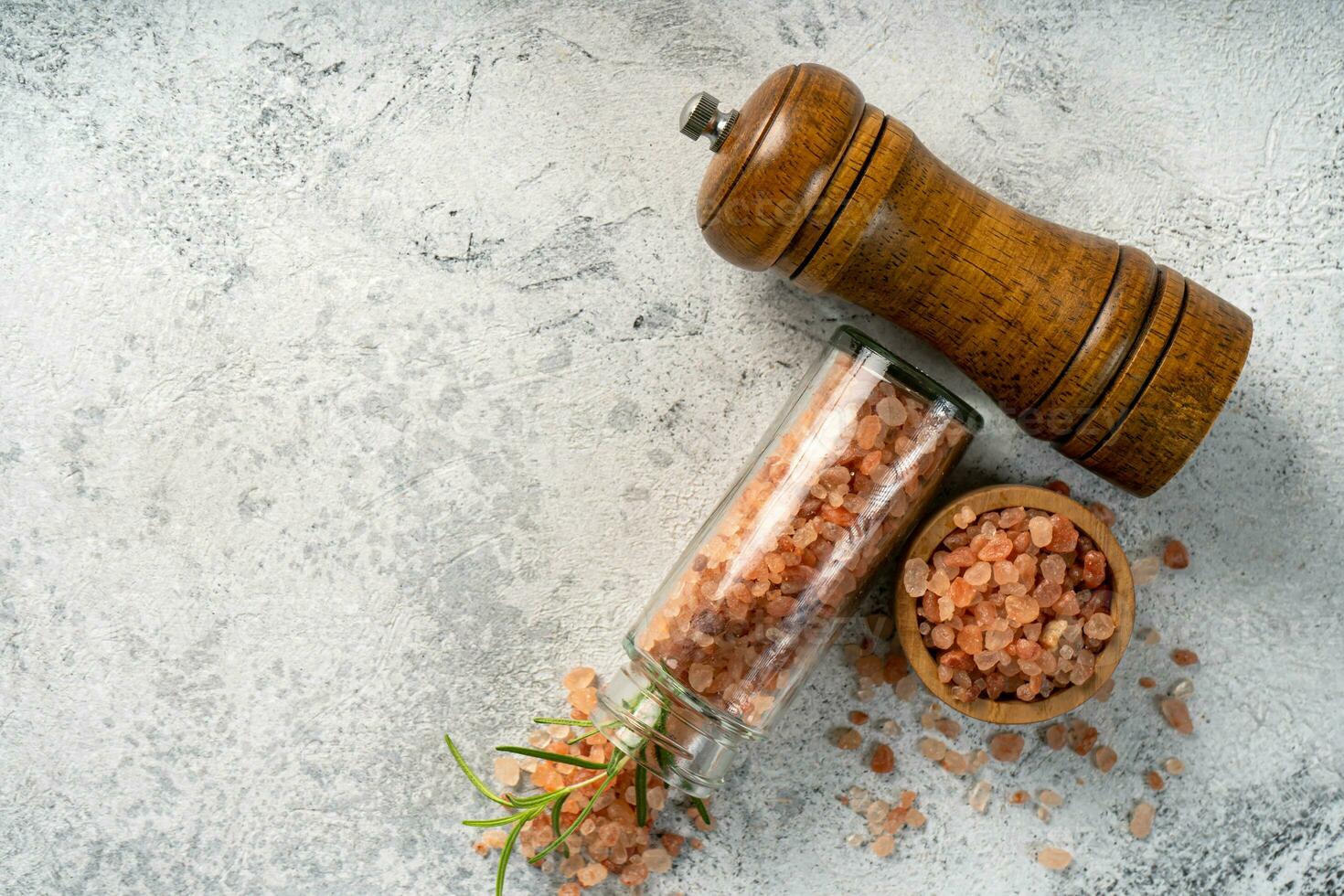 Himalayan pink salt is herb seasoning isolated on white abstract background with copy space photo
