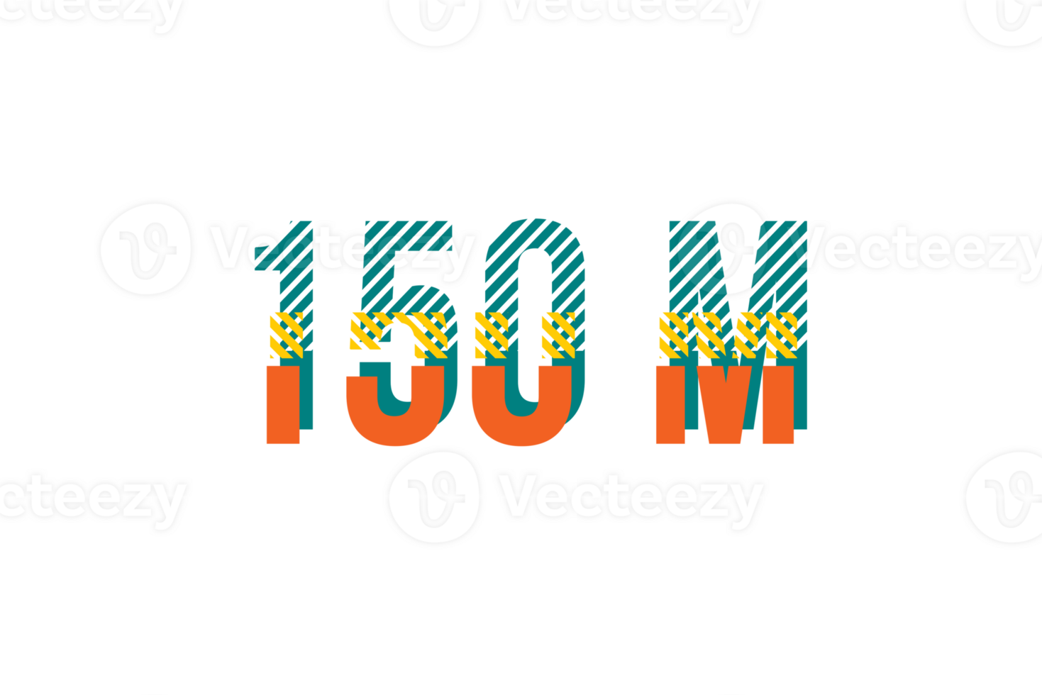 150 million subscribers celebration greeting Number with strips design png