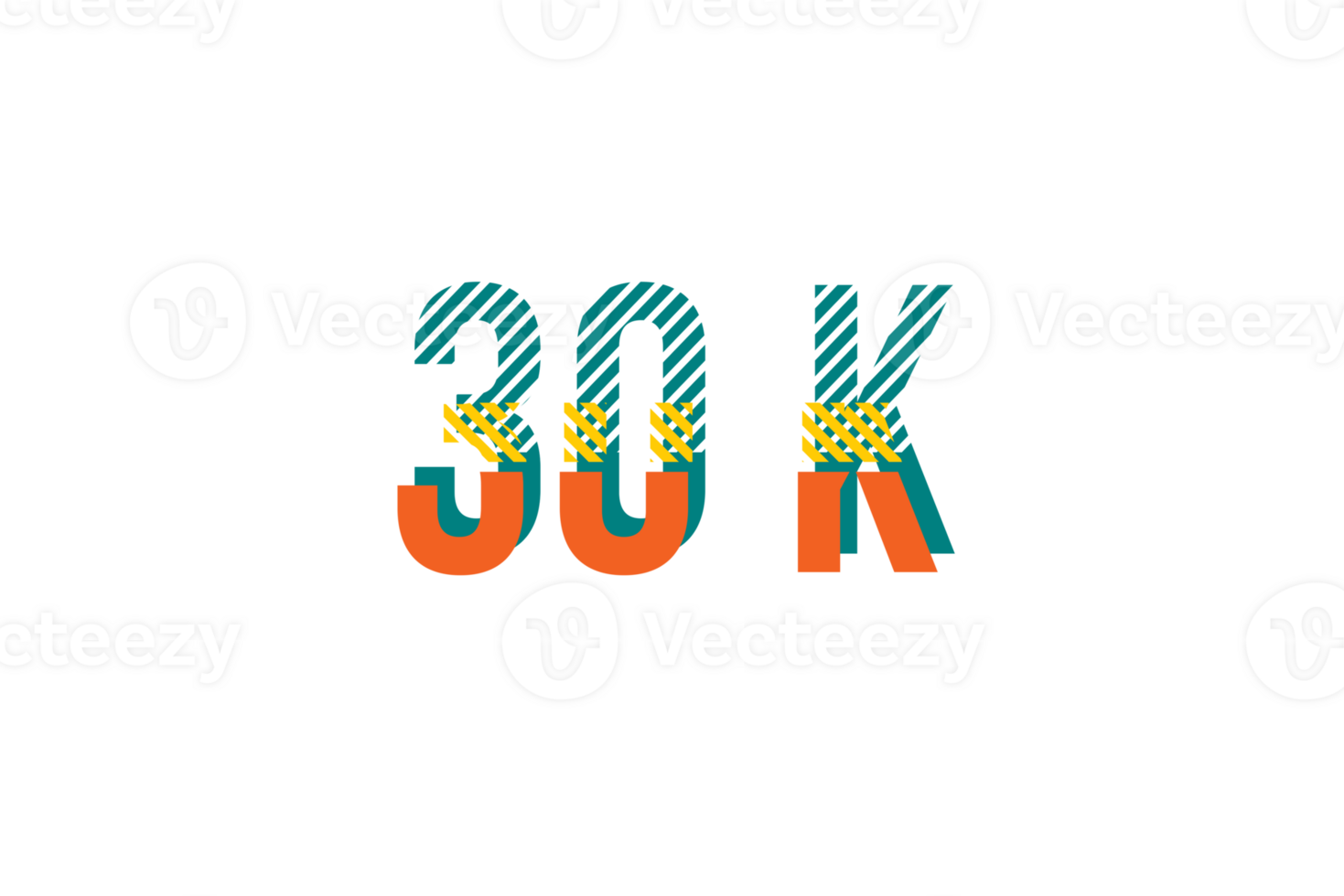 30 k subscribers celebration greeting Number with strips design png