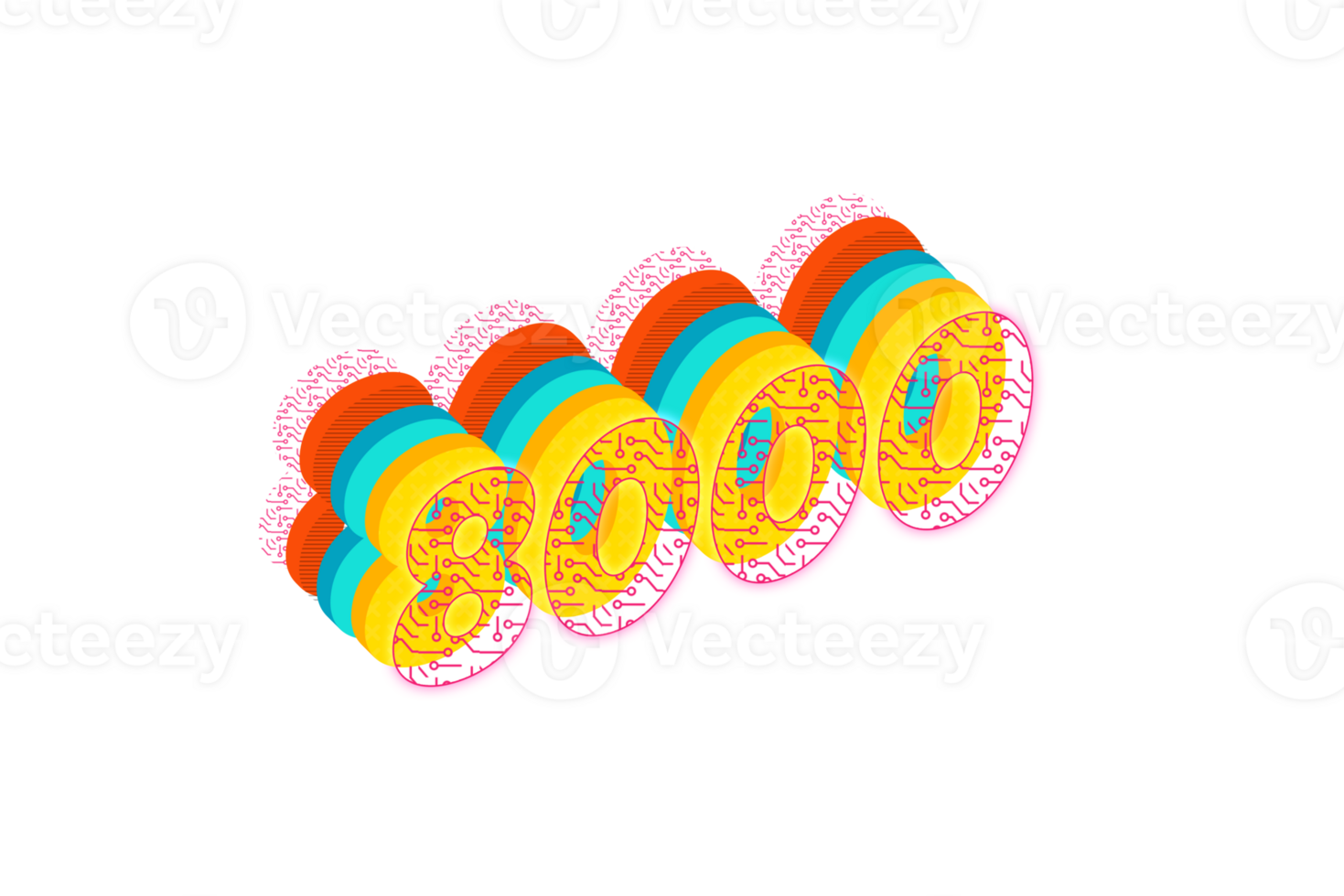 8000 subscribers celebration greeting Number with tech design png