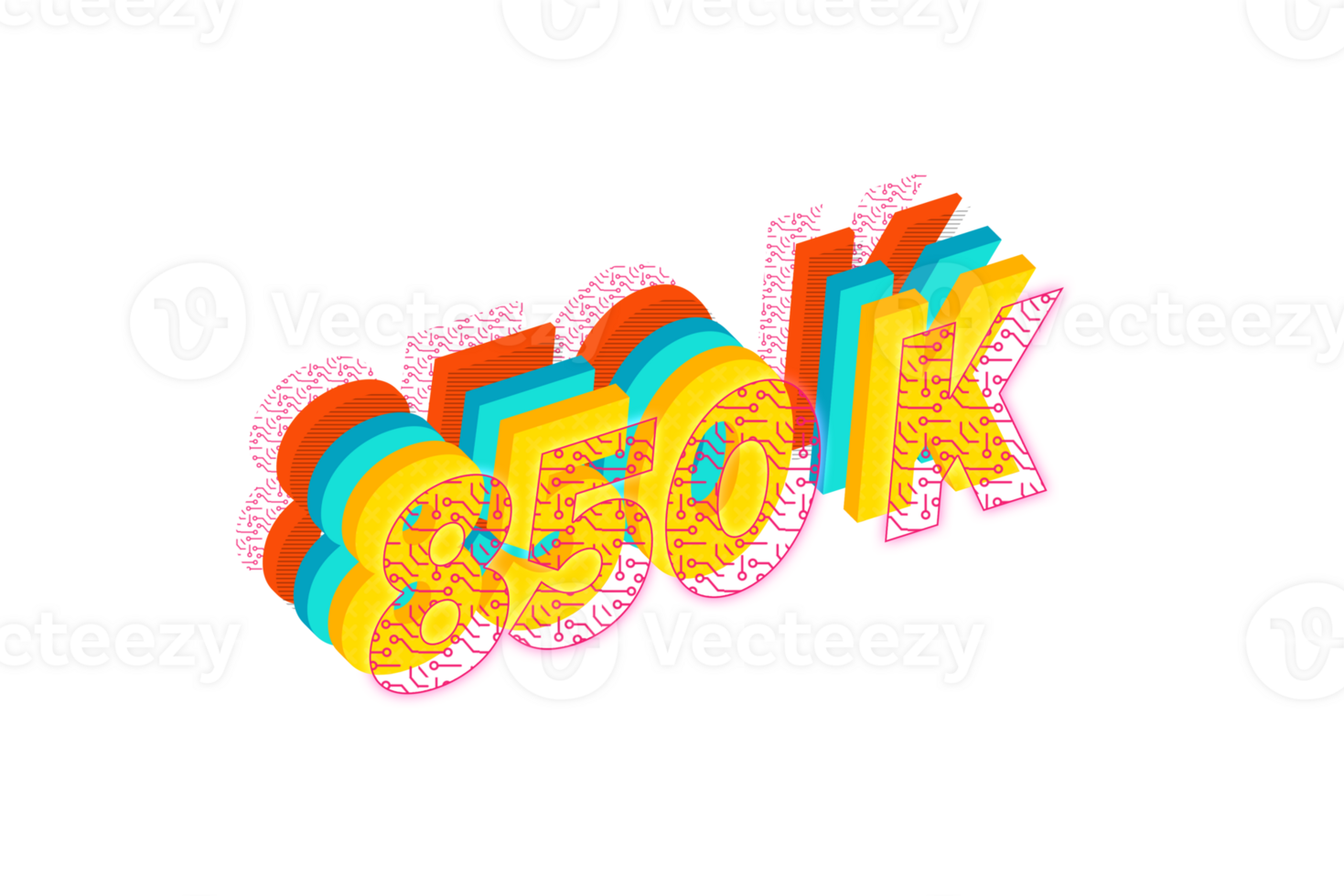 850 k subscribers celebration greeting Number with tech design png