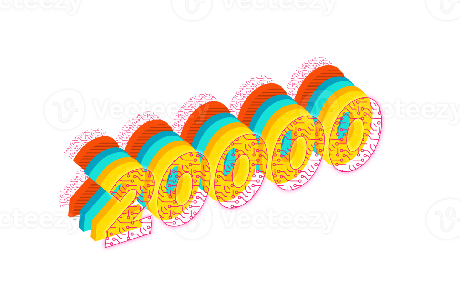 20000 subscribers celebration greeting Number with tech design png