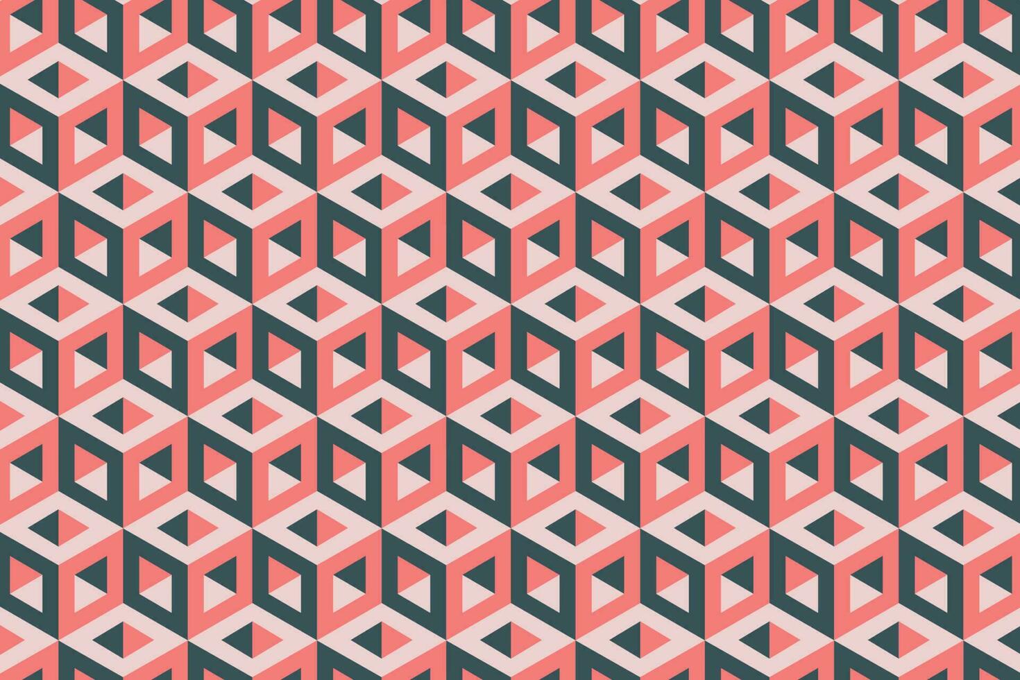 Optical illusion pink and blue hexagonal cubic block seamless pattern. Vector background.