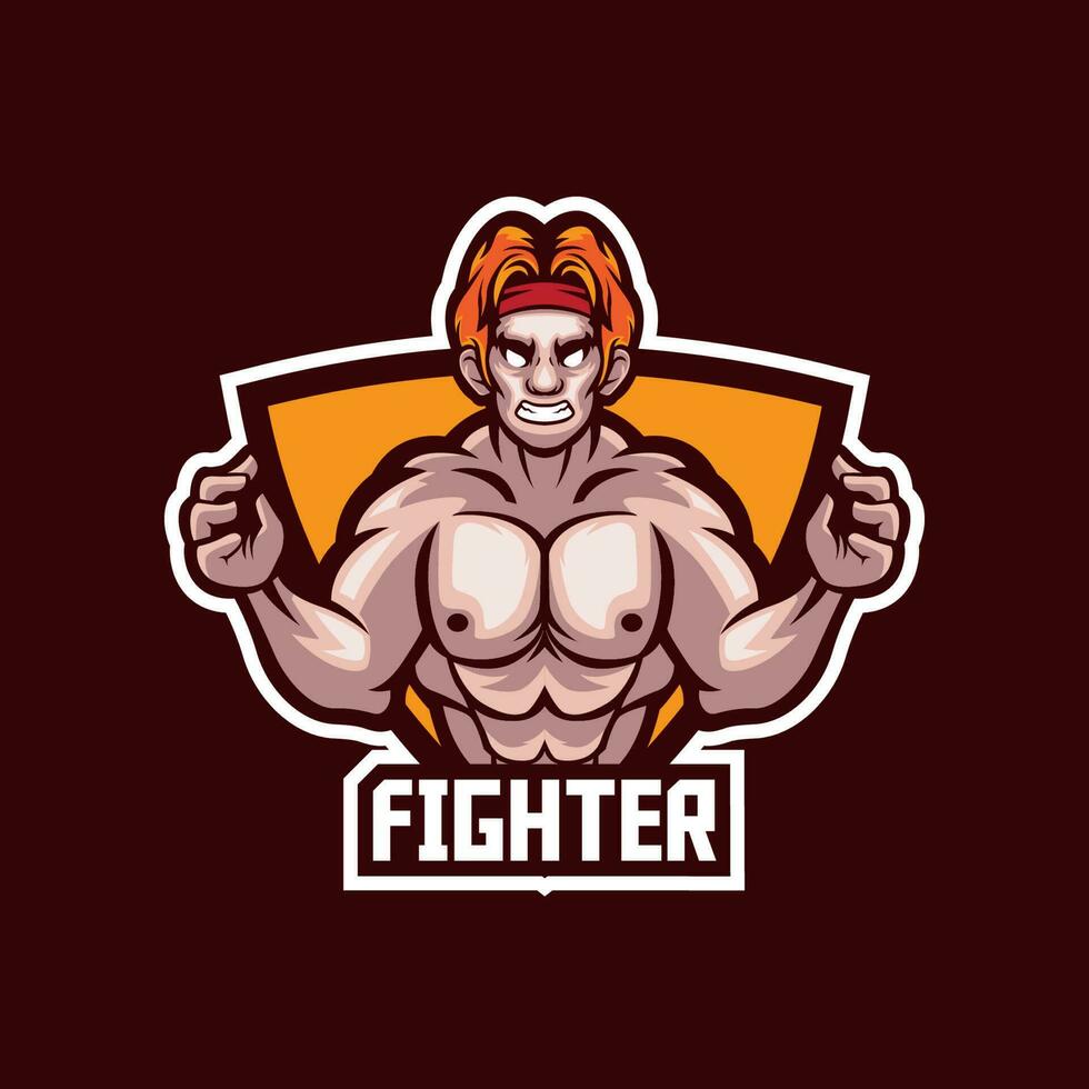 Fighter muscular body mascot logo vector