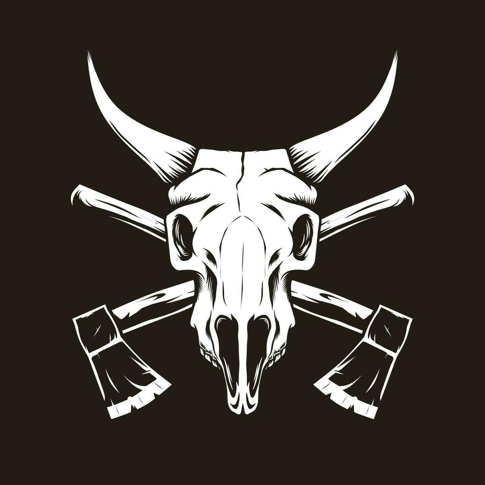 bull head skull with cross axe vector
