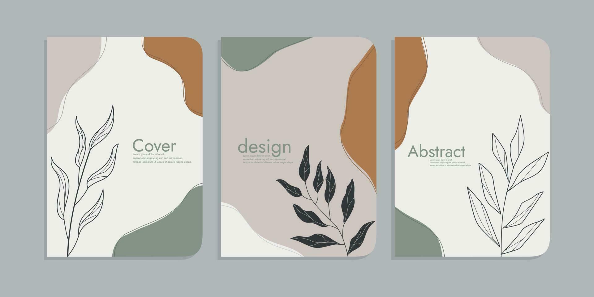 Aesthetic book cover mockup layout design with floral decoration. Vector illustration. abstract shape poster set. blob and line botanical elements. a4 size for trendy natural covers, notebooks