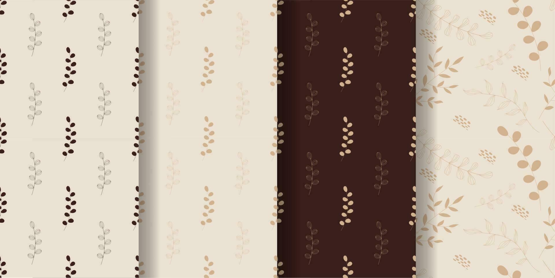 Aesthetic patterns. Boho patterns. Set of seamless pattern with leaves and  dots in boho and aesthetic style. Vector Illustration.