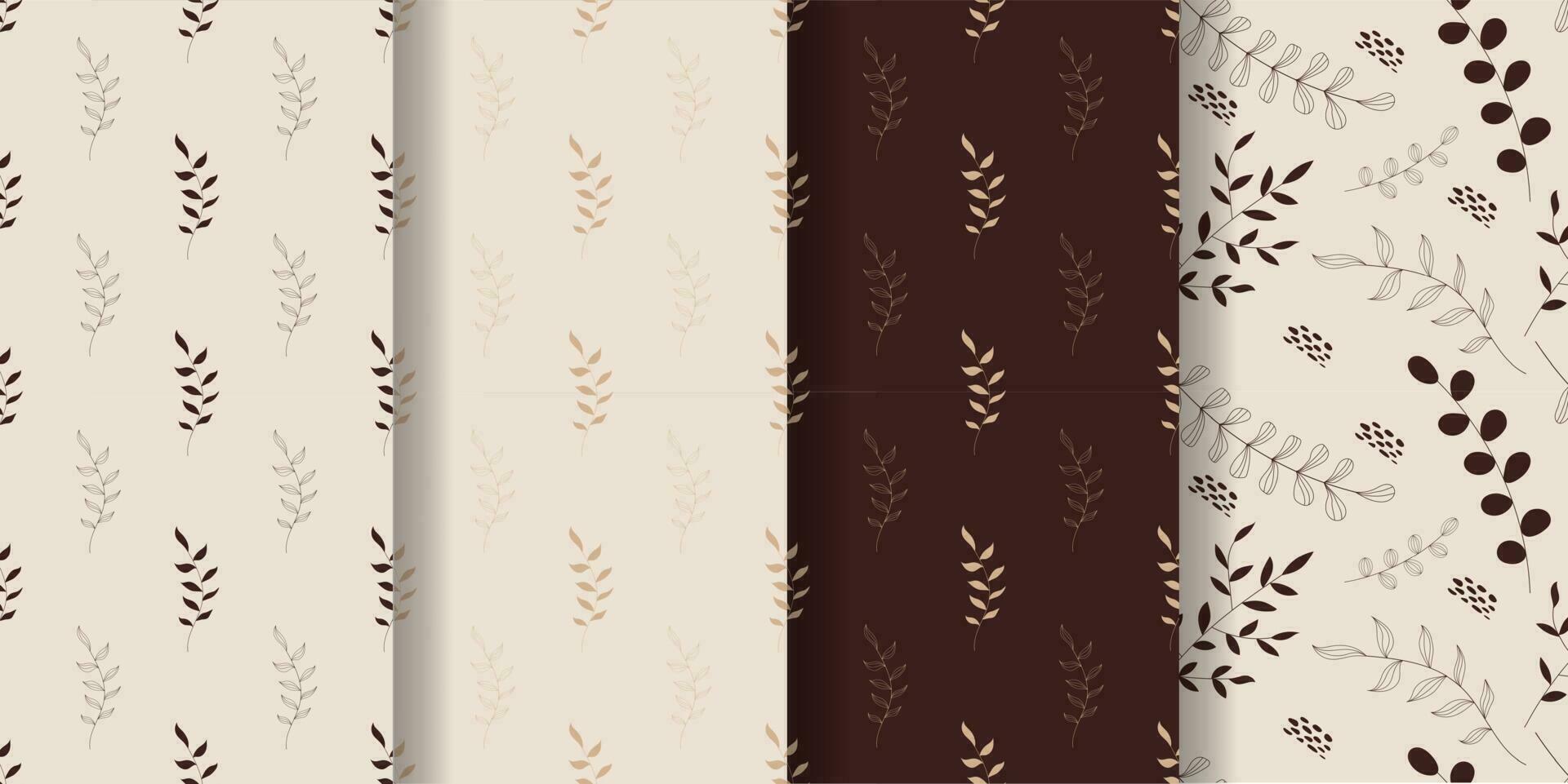 Aesthetic patterns. Boho patterns. Set of seamless pattern with leaves and  dots in boho and aesthetic style. Vector Illustration.