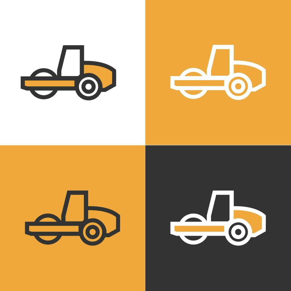 Road roller icons on white, yellow and black background. Road roller asphalt compactor in flat style. vector