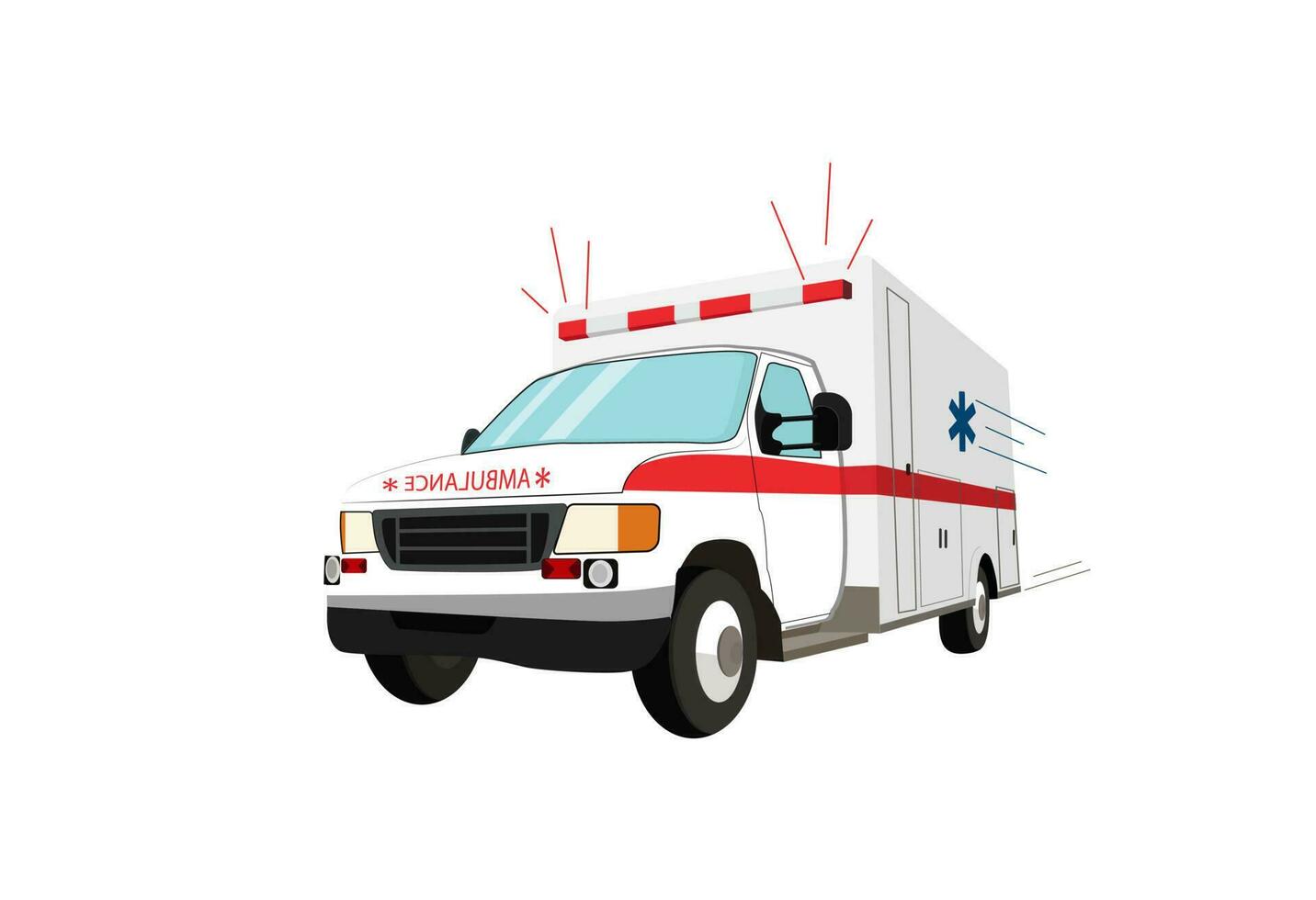 Ambulance emergency car isolated on the white background. Ambulance rushing to the call. Medical concept flat design. Vector illustration.