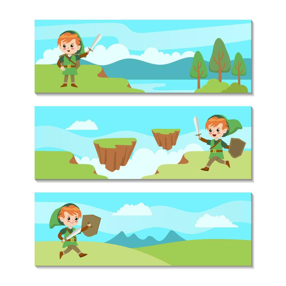 The Adventure of a Brave Elf Banner Set vector