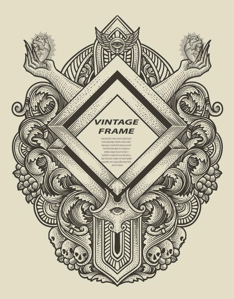 Isolated frames in baroque antique style. engraving ornament frames. vector