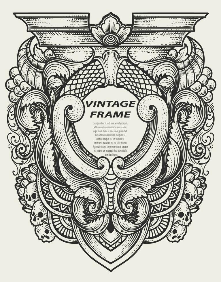 Isolated frames in baroque antique style. engraving ornament frames. vector