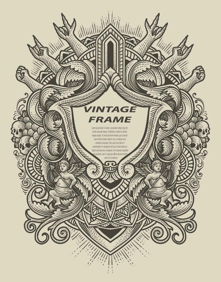 Isolated frames in baroque antique style. engraving ornament frames. vector