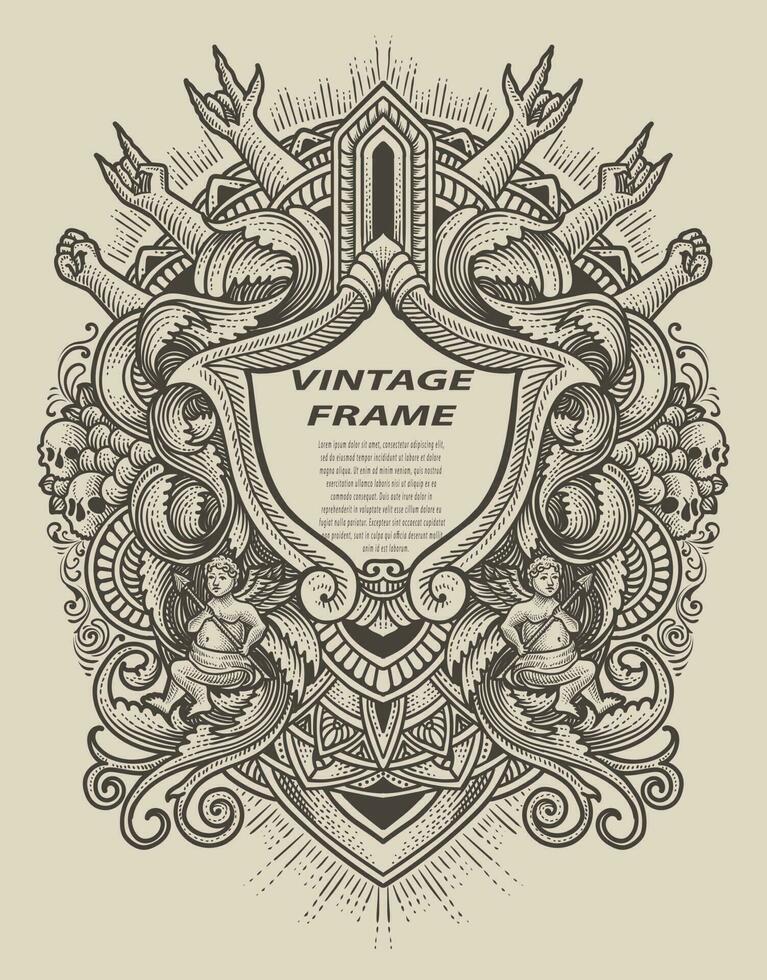 Isolated frames in baroque antique style. engraving ornament frames. vector