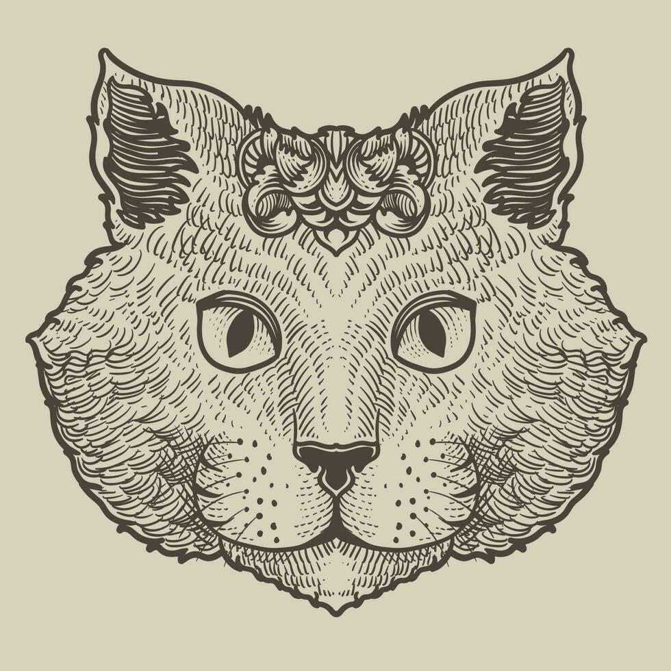 illustration cat head engraving style on black background vector