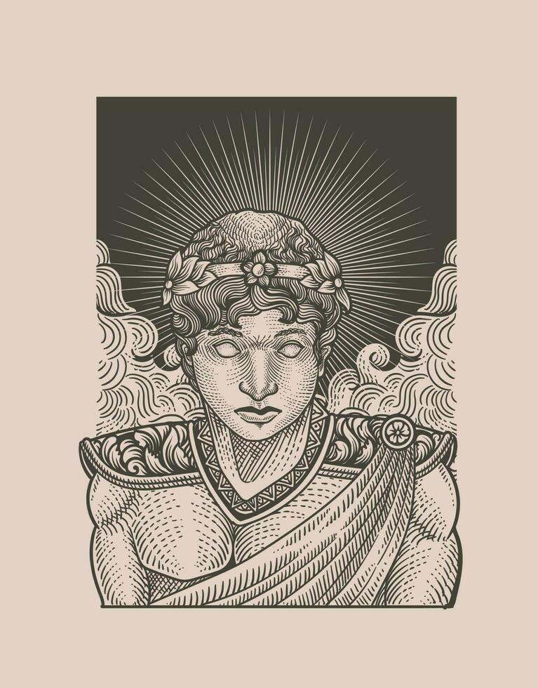 ilustración helios Dios dibujos con grabado estilo vector