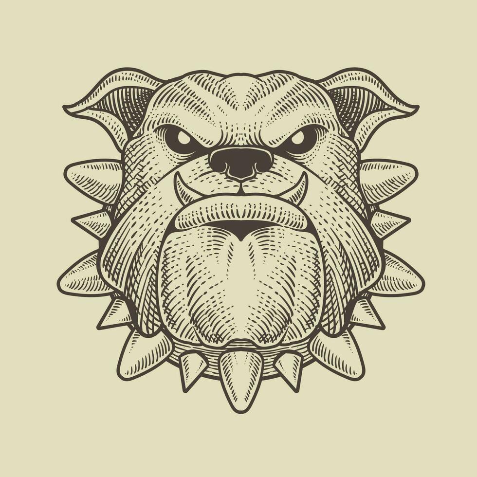 ilustración buldog cabeza en negro antecedentes vector