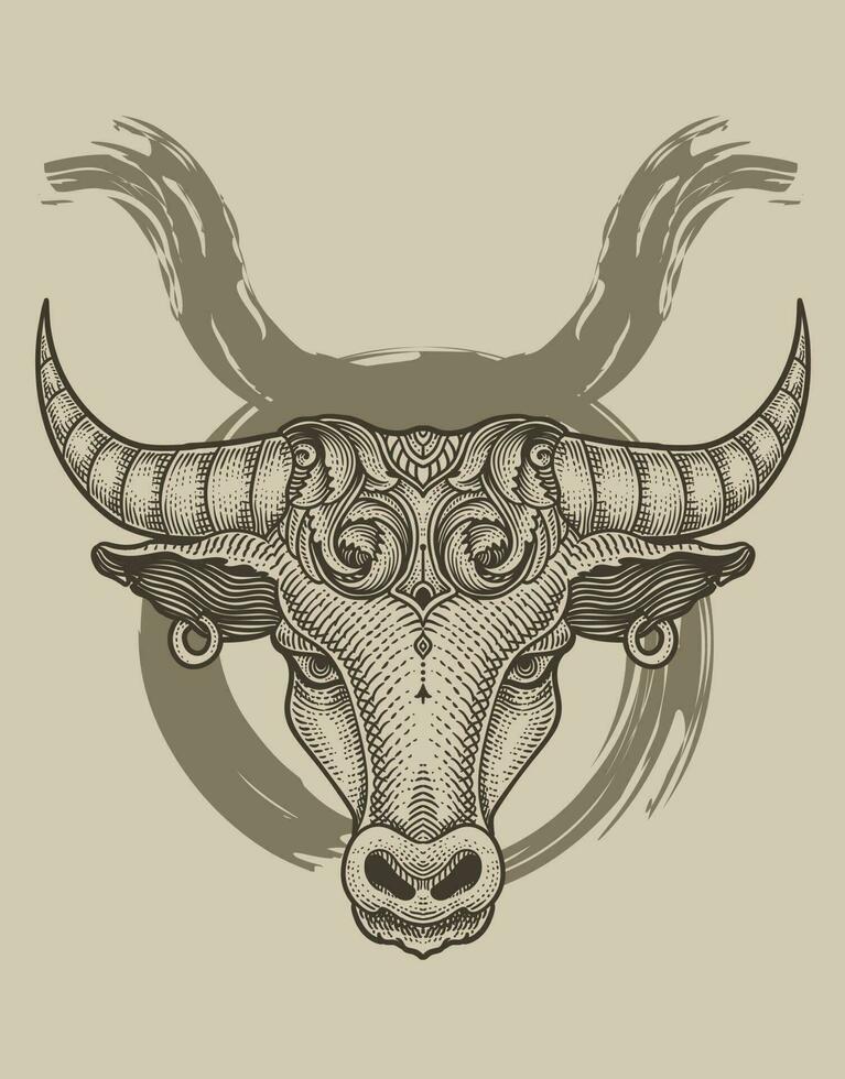 illustration bull head taurus zodiac symbol on black background vector