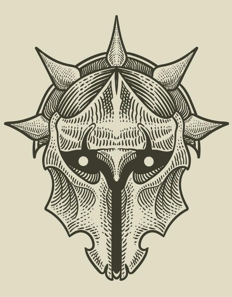 illustration warrior knight mask on black background vector