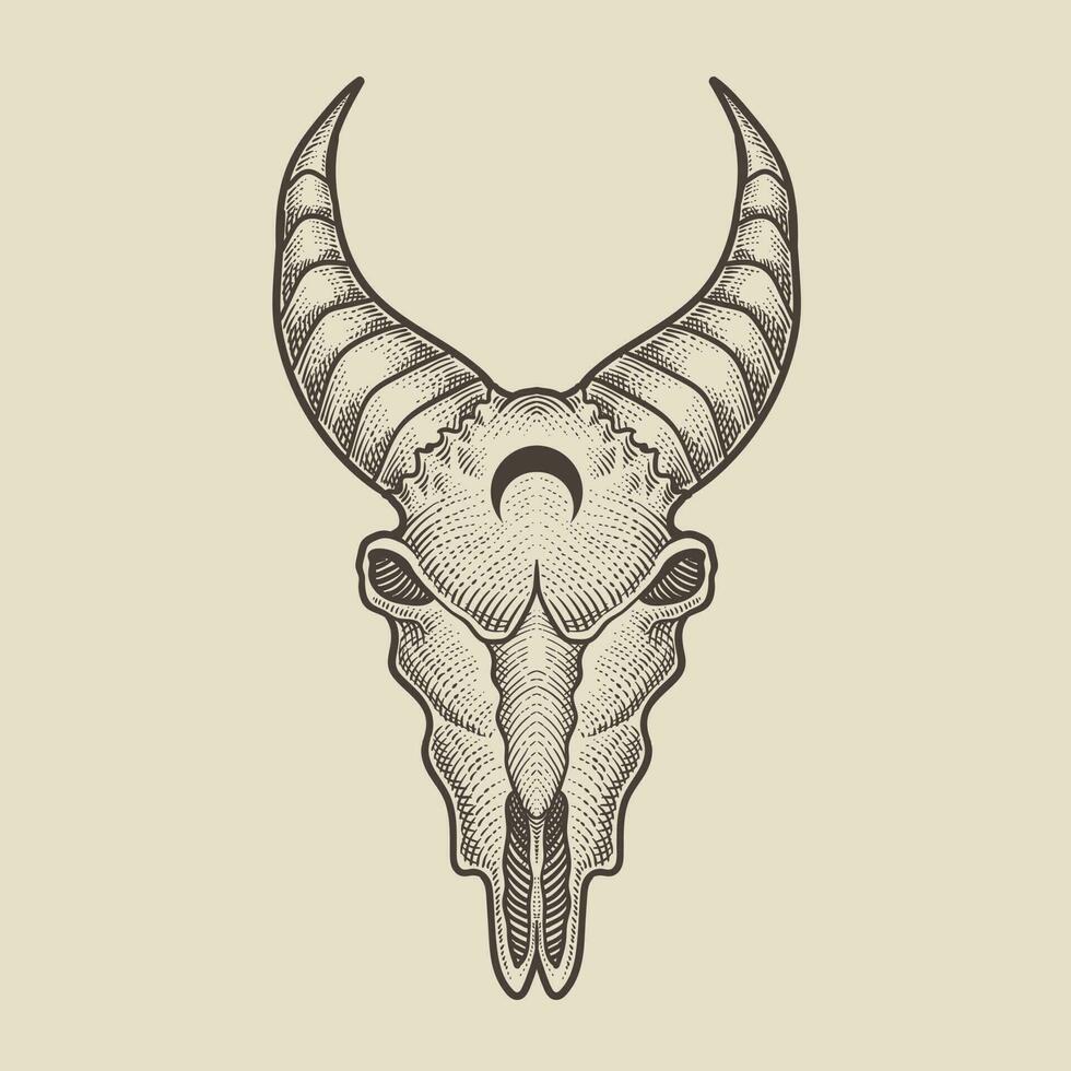 illustration goat skull engraving style on black background vector