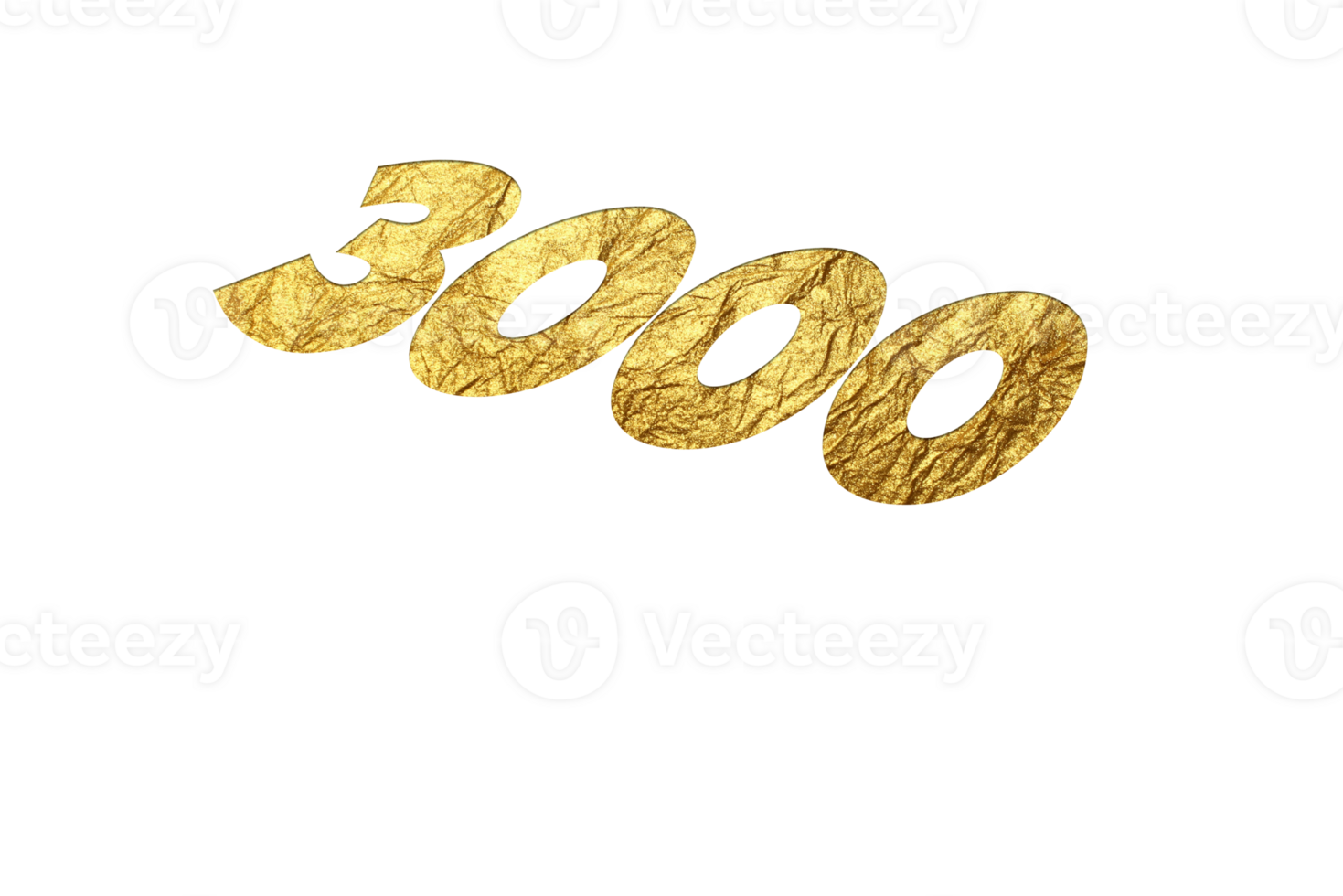 3000 subscribers celebration greeting Number with golden paper design png