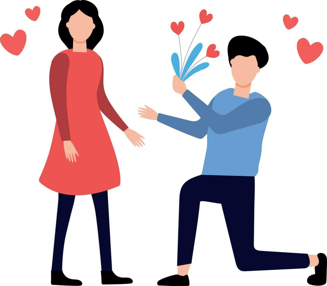 A boy is giving flowers to a girl. vector