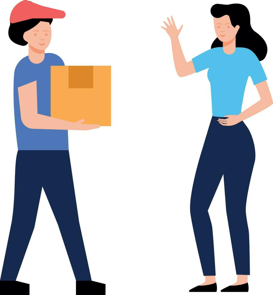 A girl is giving a package to another girl. vector