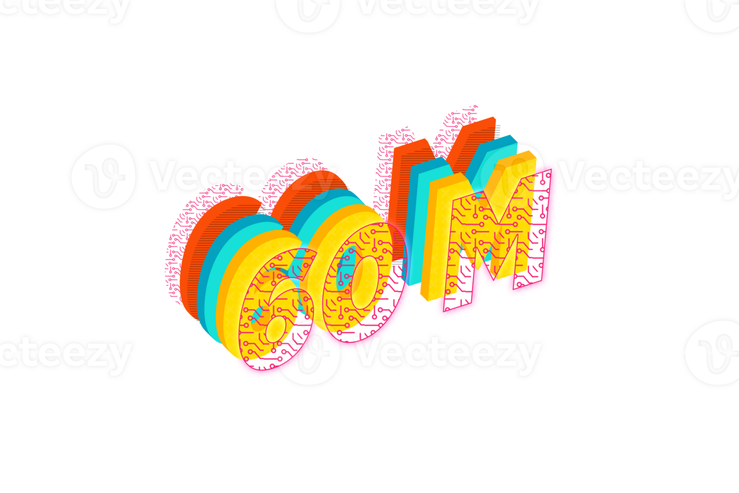 60 million subscribers celebration greeting Number with tech design png