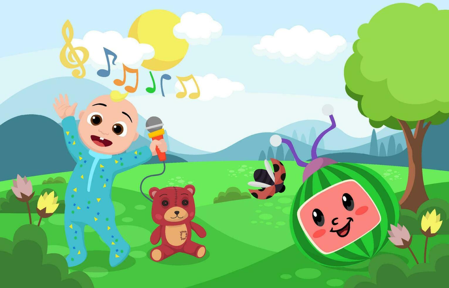 Cute Baby Singing in The Meadow vector