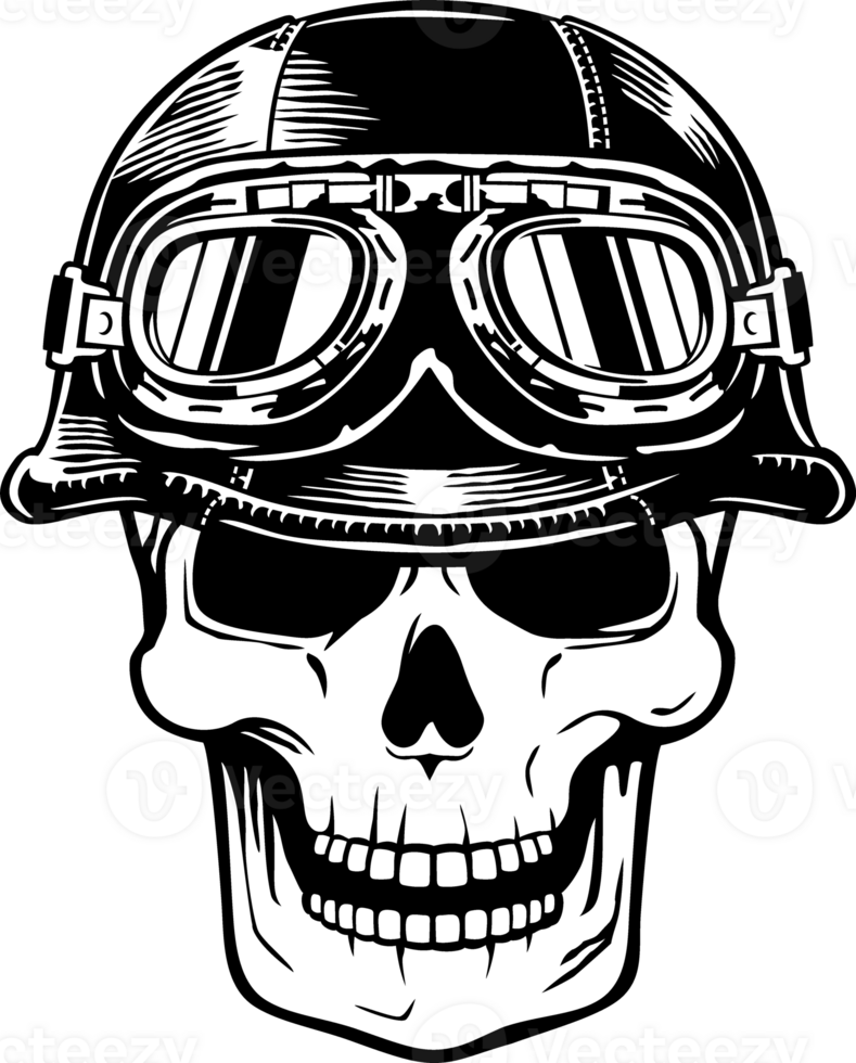 Biker Skull with Motorcycle Helmet and Googles PNG Illustration