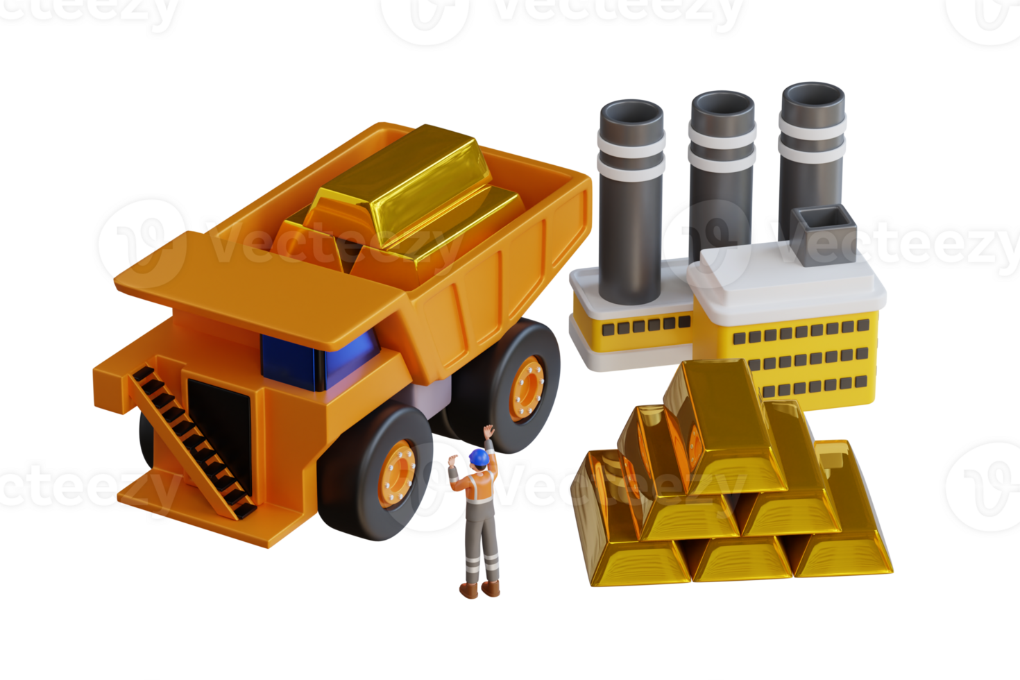 3D Illustration of Gold Mining Industry Activity. Gold Mining. miner characters are working in a gold refinery. 3D Illustration png