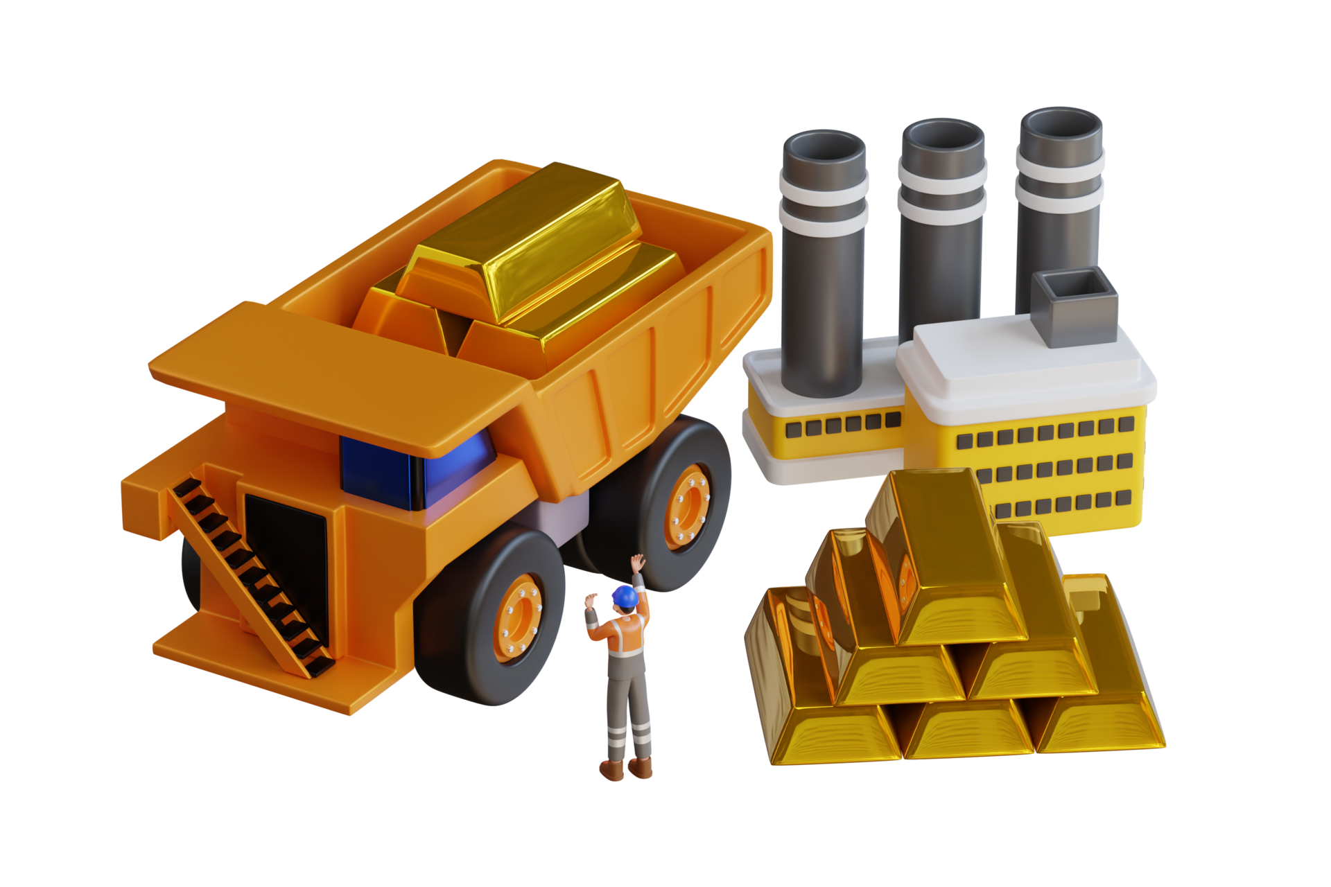 3D Illustration of Gold Mining Industry Activity. Gold Mining. miner