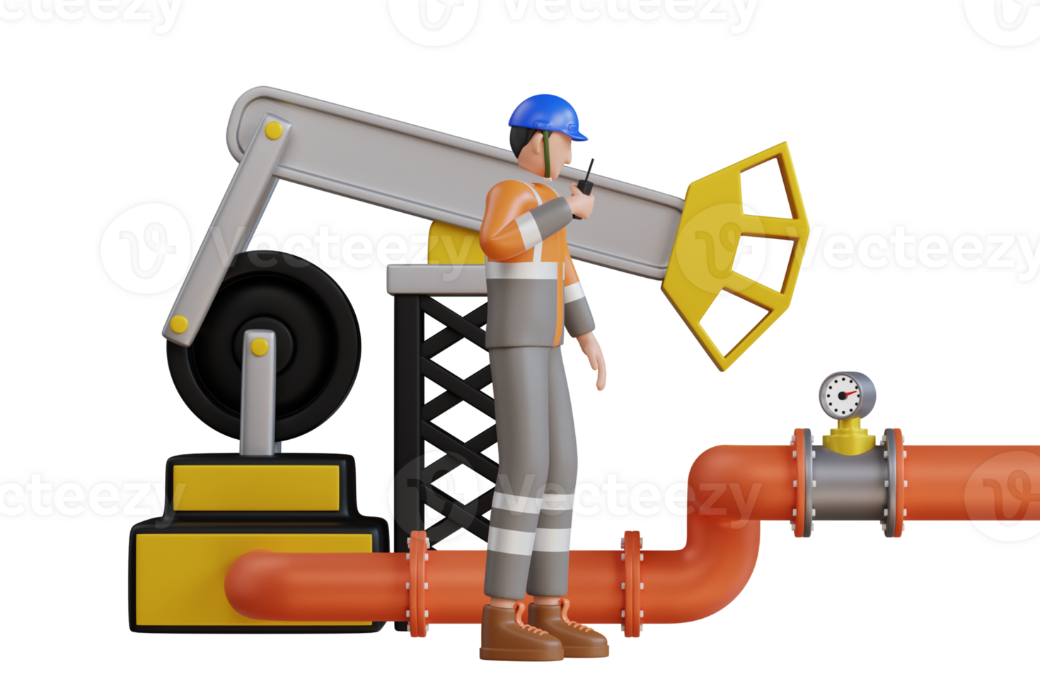 Operator controls oil and gas transportation from plants with oil pipelines. Oil pump rig. Oil and gas production. 3D Illustration png