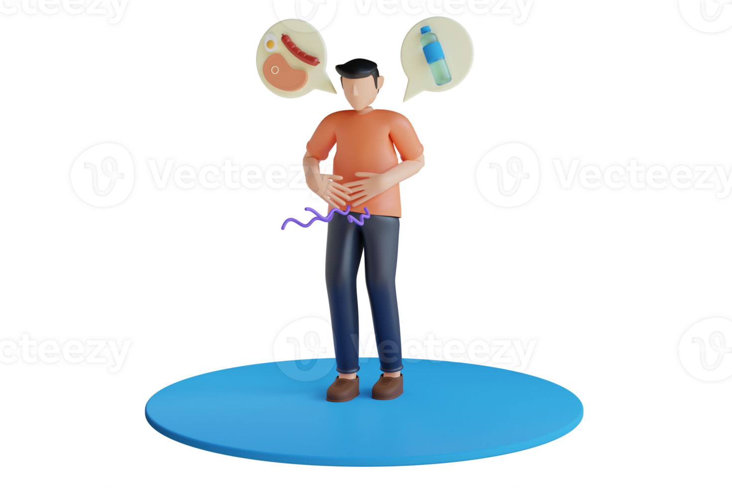 3D Illustration of hungry man is holding his stomach, feeling the pangs of hunger.  This image can be used to illustrate hunger, starvation, malnutrition, or the need for nourishment png