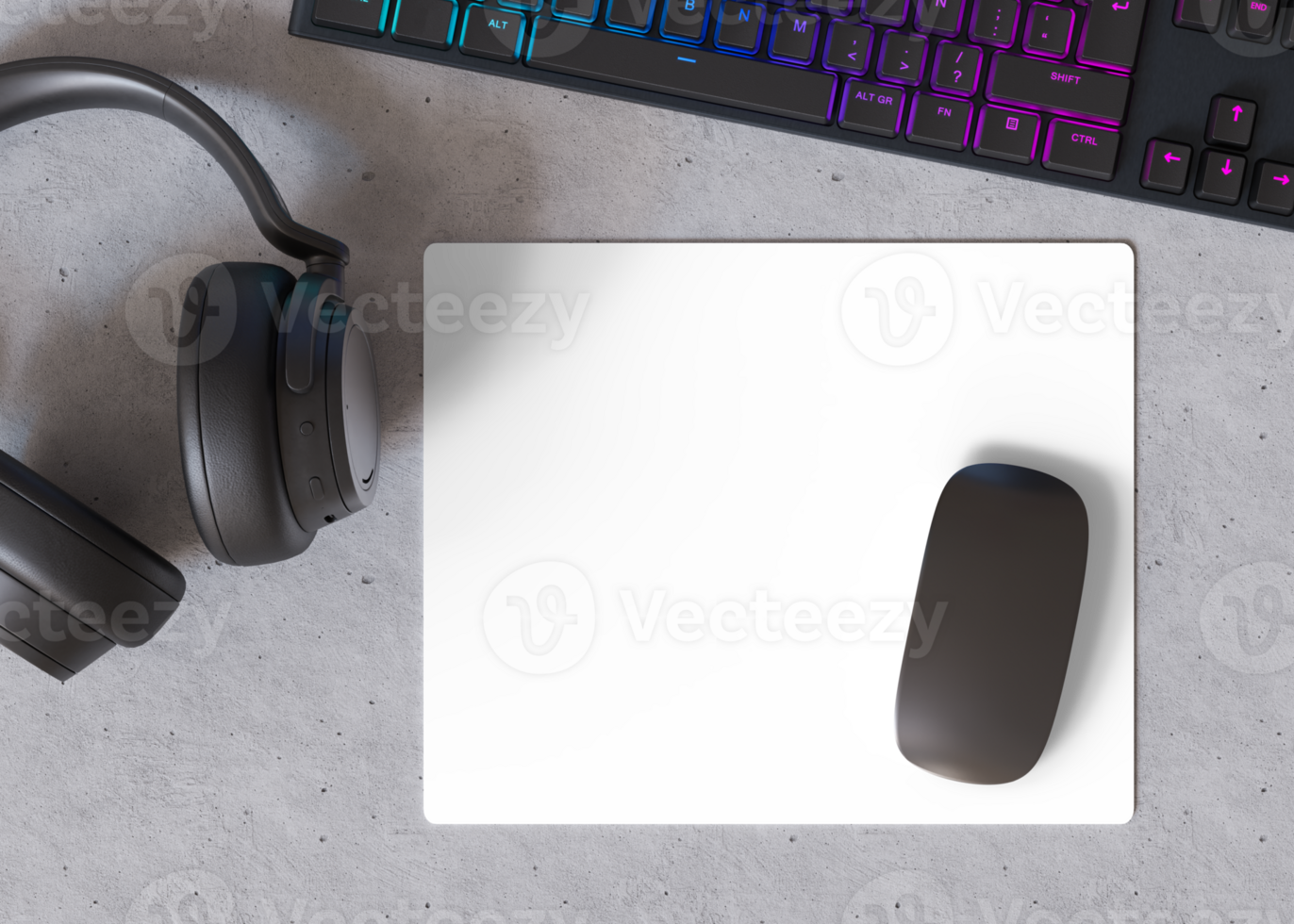 Blank and transparent computer mouse pad on the desk at home. Mousepad mockup as png. Copy space for your picture or text. Empty mouse mat ready for your design. Mock up, template. 3D render. png