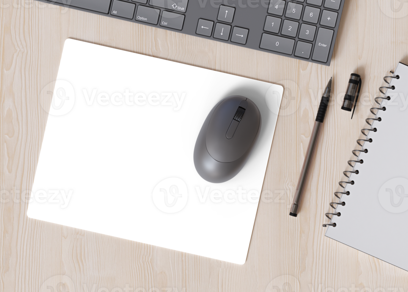 Blank and transparent computer mouse pad on the desk at home. Mousepad mockup as png. Copy space for your picture or text. Empty mouse mat ready for your design. Mock up, template. 3D render. png