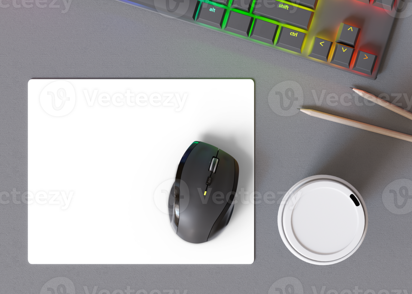 Blank and transparent computer mouse pad on the desk at home. Mousepad