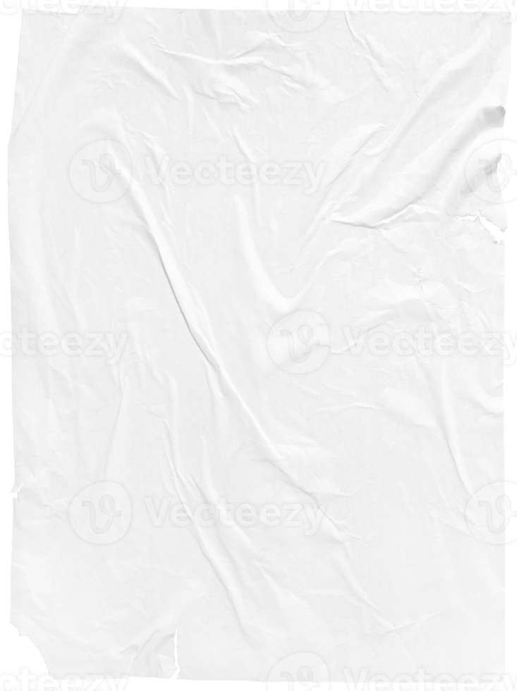 vuoto bianca carta manifesto modello isolato. incollato sgualcita carta foglio png