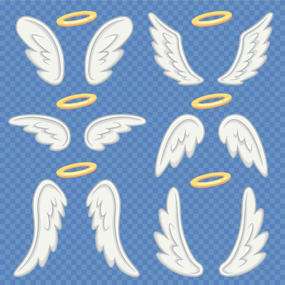 dibujos animados ángel alas. santo angelical nimbo y ángeles ala. volador con alas angeles vector ilustración conjunto