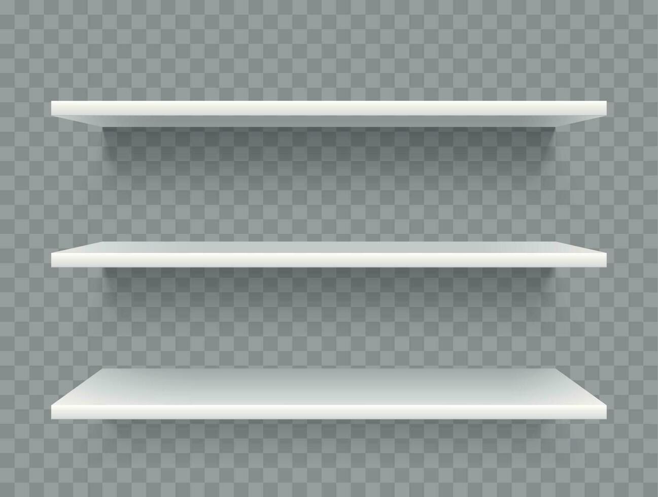 White empty product shelves. Supermarket display, promotional store shelf vector template