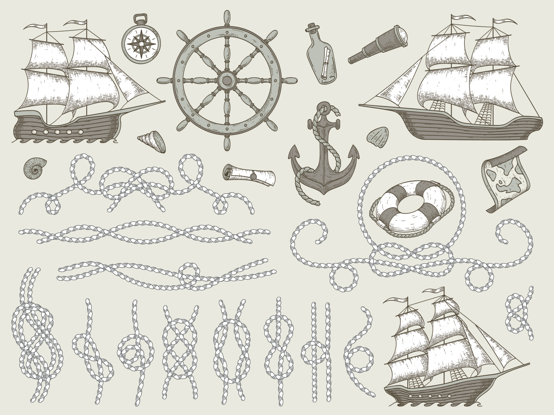 Decorative marine elements. Sea rope frames, sailing boat or nautic ship  steering wheel and nautical ropes corners vector set 23976047 Vector Art at  Vecteezy