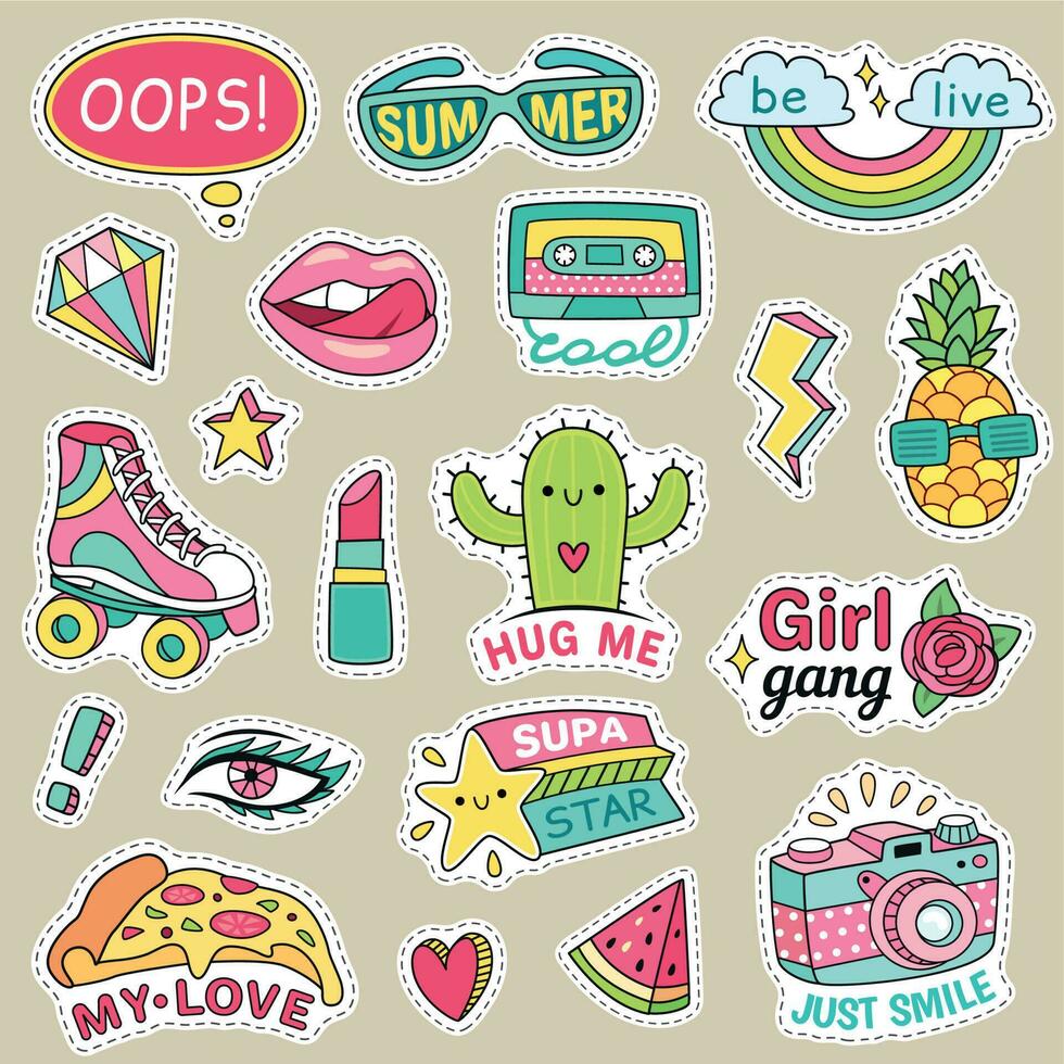 Colorful Hand drawn aesthetic stickers collection 6792039 Vector Art at  Vecteezy