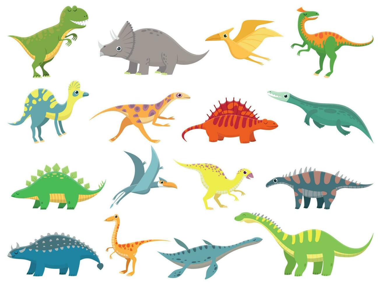 Cute baby dinosaur. Dinosaurs dragon and funny dino character. Fantasy cartoon dinosaurs vector illustration set