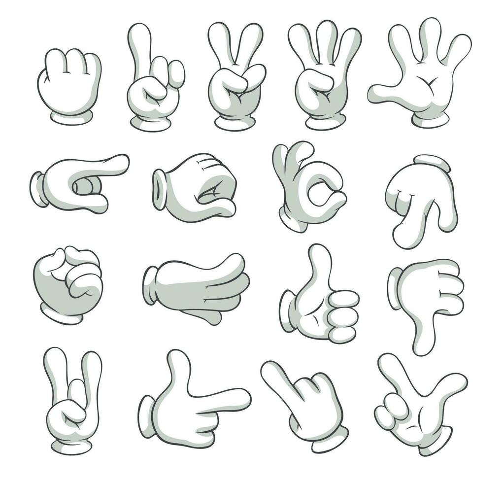Cartoon gloved arms. Hand in glove character, motion hands. Vector isolated illustration collection