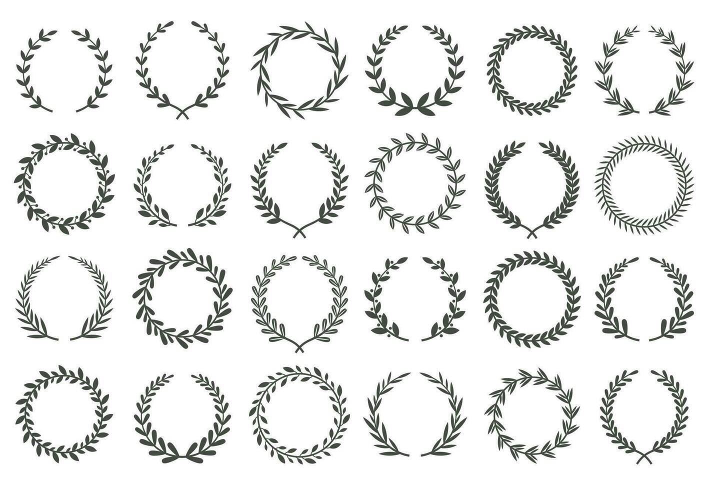 Laurel wreath. Vintage heraldry branching leaf wreaths, laurels leaves and laurels nobility label vector set