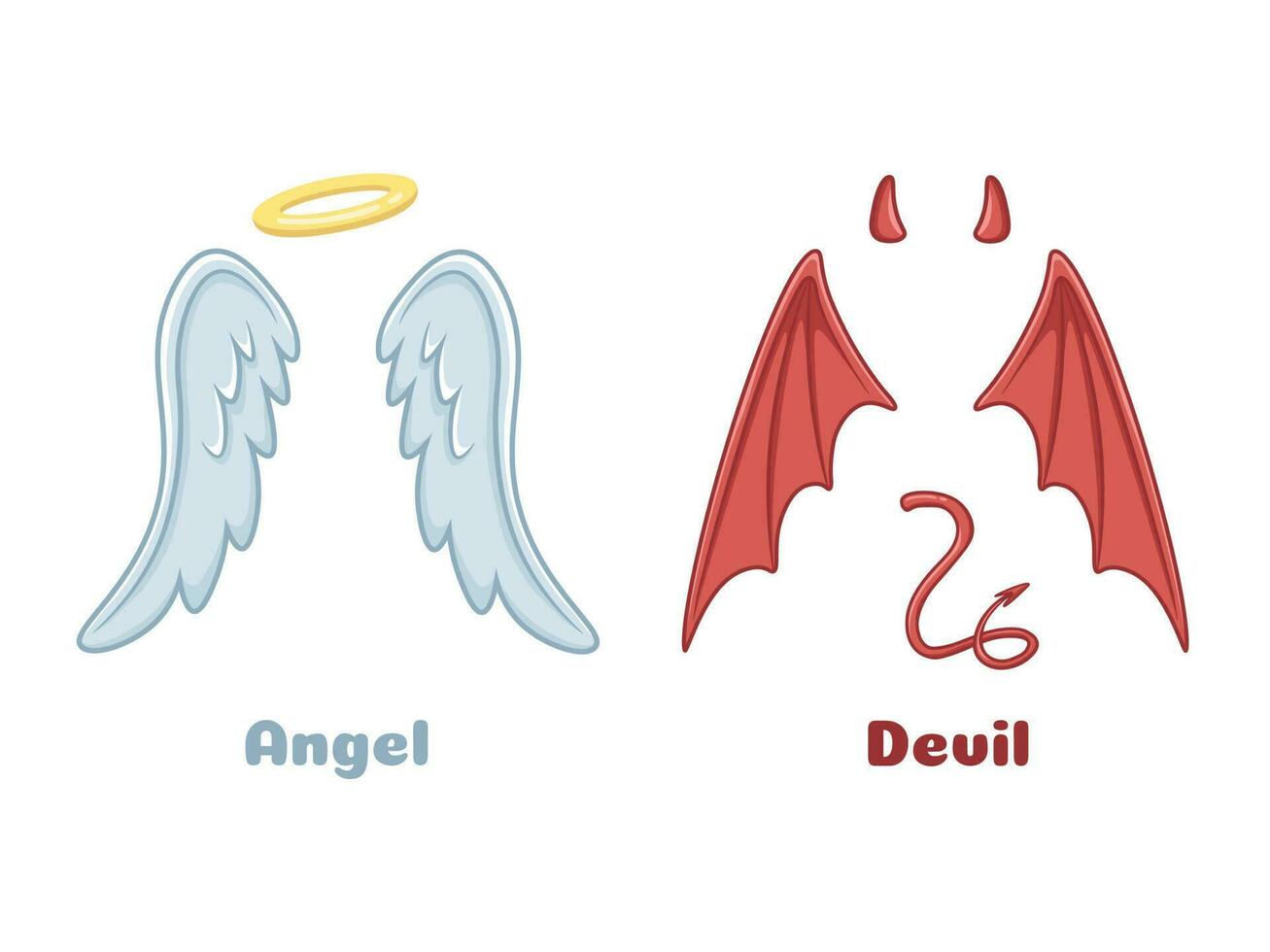 ángeles y demonios alas. dibujos animados mal demonio cuernos y bueno ...